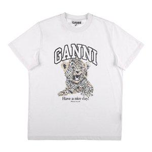 [가니]GANNI T4124 943 레오파드 로고 프린트 여성 반팔티