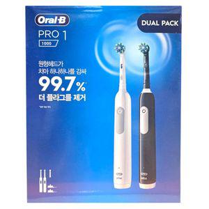 오랄비 전동칫솔 Pro 1 듀얼팩 (핸들2개+칫솔모3개+충전기2개) 코스트코