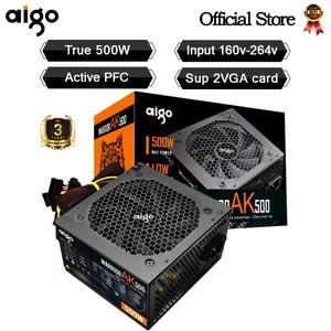 Aigo AK 500W PC PSU 전원 공급 장치 검정색 게임용 조용한 120mm rgb 팬 24핀 12V ATX BTC용 데스크탑