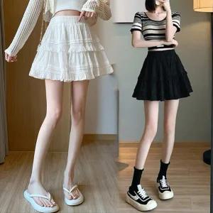 XF-309 / 여성 미니스커트 캉캉 플레어 허리밴딩 흰색 블랙 S-XL빅사이즈