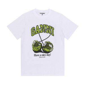 [가니]GANNI T4291 151 그린 체리 로고 프린트 여성 반팔티
