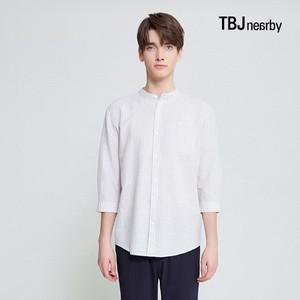 TBJ [/티비제이]남성 7부 코튼린넨 루즈핏 헨리넥 스트라이프 셔츠(T202SH210P)