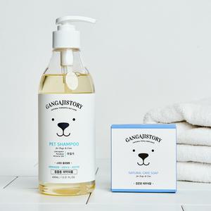 [샴푸+비누세트] 강아지스토리 강아지샴푸 400ml 저자극 애견비누 파우더향