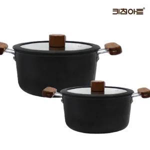 키친아트 포르트 내츄럴우드 불소수지코팅 IH 인덕션겸용 냄비세트 2종D(양수20+24)