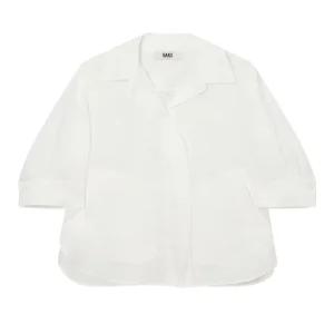 닥스 여성 24SS [가격인하][린넨]화이트 솔리드 린넨혼방 아우터형 7부소매셔츠 DLSH4B402O