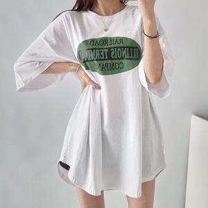 레일로드나염 라운드박스 반팔롱티셔츠 여성데일리 레터링 빅사이즈 루즈핏 면캐주얼