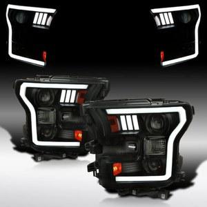 2015-2017 포드 F150 LED 라이트 바 블랙 하우징 스모크 렌즈 프로젝터 헤드라이트 L + R 페어 헤드램프와 호환되는 오토젠테이션
