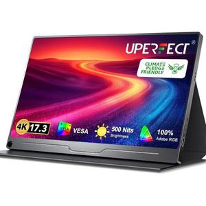 UPECT 17.3인치 4K 휴대용 모니터, 500니트 100% ADOBERGB UHD 프리싱크 HDR IPS 2 스피커 아이 케어 여행용 2개의 완전 기능형 타입 C 포트 및 노트북 PC폰용 HDMI, VESA 스마트 커버