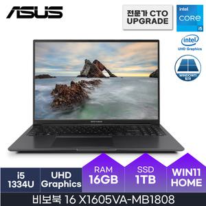 ASUS 16인치 비보북 16 X1605VA-MB1808  인텔i5  WUXGA  D4-16GB  1TB  windows11  사무용  HMC