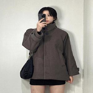 여자 여성 반코트 블랙 카라 하프 레글런 [2color 숏 오버핏 간절기 코트 자켓 모직