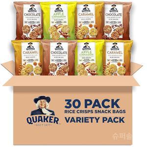 퀘이커 버라이어티 팩 30개 라이스 크리스피 스낵 30팩 믹스 쿠키 바 Quaker