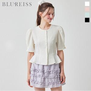 [블루레이스] 퍼프 소매 페플럼 블라우스_B5M1BL5131