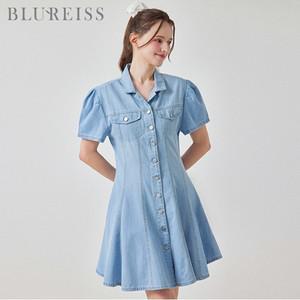 [블루레이스] 오픈 카라 데님 미니 원피스_B5M3OP3181
