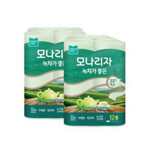 모나리자 녹차가좋은 3겹 30M 12롤 2개 총24롤 천연펄프 화장지 휴지
