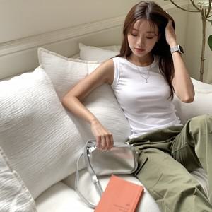 [하프클럽/]하레 라운드넥 크롭 골지 나시티(4color)