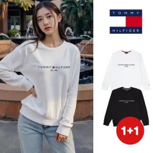 2PACK 타미힐피거 남녀공용 봄가을 자수로고 맨투맨