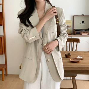 여성 더블 빅사이즈 수트핏 마원단 투버튼 자켓
