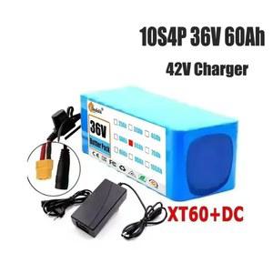 18650 충전식 리튬 배터리 팩, BMS 내장 전기 자전거 배터리, 42V 충전기, 정품 36V 60Ah, 10s4p 수정 전원