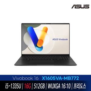 ASUS 비보북 16 X1605VA-MB772 램16G 인텔 i5/512GB /WUXGA / 프리도스 / 인디블랙/무선마우스+패드/ 정품노트북  GI