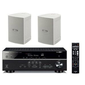 야마하 7.2채널 무선 블루투스 4K 네트워크 A /V Wi-Fi 홈 시어터 리시버 + 고성능 내추럴 서라운드 사운드 2방향 실내 /실외 방풍 스피커 시스템(페어)