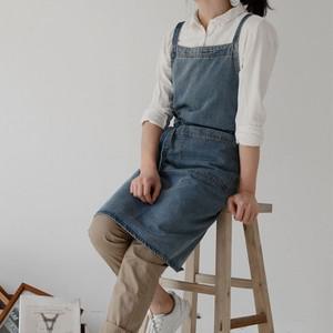 데님 편한 캐주얼 앞치마 /카페/공방/원피스 업소형