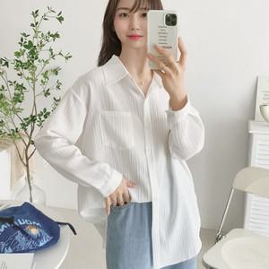 여름 오버핏 레이어드 시스루 아사면 셔츠 블라우스 남방 화이트