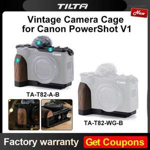 TILTA Canon PowerShot V1 TA-T82-A-B 기본 키트용 빈티지 카메라 케이지 나무 손잡이가 있는 상단 플레이