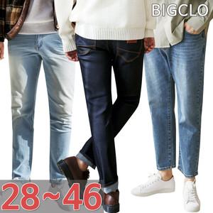빅사이즈 남성 청바지 28~46 일자 밴딩 생지 데님 와이드핏 기모 겨울 융털