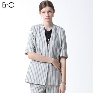 [이엔씨][EnC] 린넨 스트라이프 반팔 자켓 (택가격 369000원)