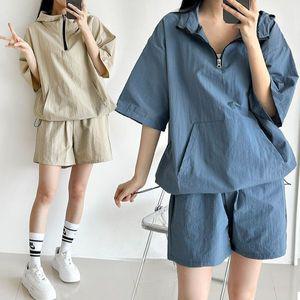 [하프클럽/]아노락 후드 스트링 반팔세트 꾸안꾸 데일리세트룩 바스락 우븐