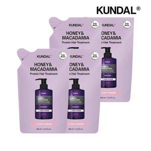 [쿤달] 허니 앤 마카다미아 헤어 트리트먼트 리필팩 베이비파우더 400ml x4개