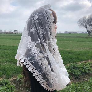 성당미사보 미사보주머니 화이트 여성용 레이스 가톨릭 베일 만틸라 교회 머리 커버 스카프 3D 꽃 대량 보