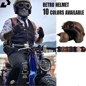 스키 보드 헬멧 레트로 오토바이 PU 가죽 오픈 자전거 클래식 Casco Moto 빈티지 3/4