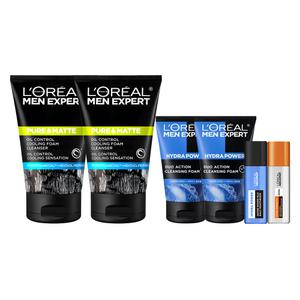 로레알파리 맨 엑스퍼트 퓨어 앤 매트 차콜 아이시 폼 100ml 2개+아쿠아 클렌징 폼 50ml 2개+수분 or 안티에이징 세럼 22ml 2개