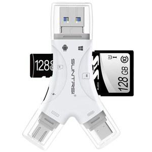 iPhone용 SD 카드 리더 /아이패드 호환 /Android /Mac /Camera, 4 in 1 Micro 리더 트레일 카메라 뷰어, 및 TF 카드용 휴대용 메모리 어댑터(화이트)