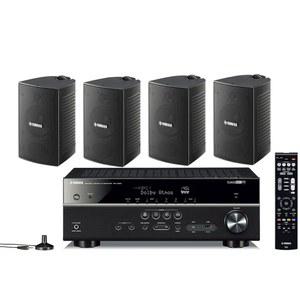 야마하 7.2채널 무선 블루투스 4K 네트워크 A /V Wi-Fi 홈 시어터 리시버 + 고성능 내추럴 서라운드 사운드 2방향 실내용 /야외 방풍 스피커 시스템(4종 세트)