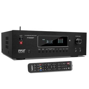 Pyle 1000W 블루투스 홈 시어터 리시버 - 4K 울트라 HD, 3D 비디오 및 블루레이 패스스루 지원, HDMI /MP3 /USB /AM /FM 라디오, 블랙
