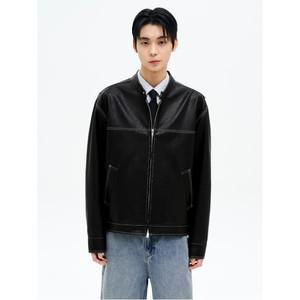 배색 스티치 페이크레더 레이서 자켓  블랙 (45523ZDQ15)