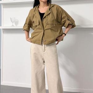 롤업 칠부바람막이 단추 숏야상 바스락 후드점퍼