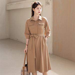 [시크라인] (~XXL까지) 에르안 투포켓 셔츠 플레어 벨트 원피스 봄 가을 오피스 하객룩 데이트 모임 미시 빅사이즈