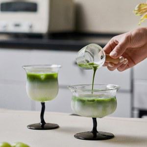 유리 디저트 그릇 발 아이스크림 컵 접시 서빙 파르페 칵테일 시리얼 과일 300ml