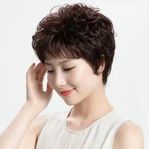 자연스러운 중년여성가발 엄마 파마머리 전체 정수리 통가발