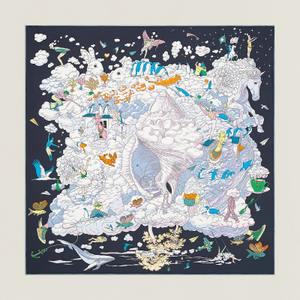 HERMES 에르메스 Carres Sur Mon Nuage 쉬르 몬 뉘아쥬 90 까레 실크 스카프 H003900S 01 블루블랙 구름 까레