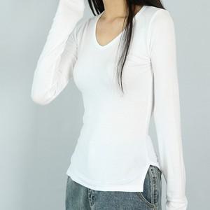 레이온 스판 브이넥 슬림 트임 롱 긴팔 티셔츠  파라