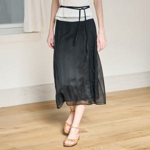레이시 레이어드 롱 스커트 [BLACK]