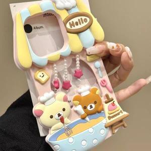Rilakkuma 디저트 하우스 실리콘 휴대폰 핸드폰 보호 케이스 장식  낙하 방지 대책  만화 주변 생일 선워터