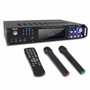 4채널 블루투스 전력 증폭기 - 1000W 가정용 오디오 랙 마운트 스테레오 수신기 AM FM 라디오 USB 헤드폰 노래방용 듀얼 무선 마이크 LED 스피커 사운드 시스템용 Pyle PWMA1003BT
