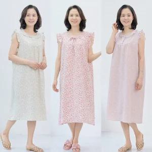 마미소 잔꽃 무늬 인조인견 원피스 민소매 홈웨어 프릴 나시 엄마 할머니 빅사이즈 40 60 마담 중년 여성 옷