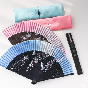 예쁜 수공예 접이식부채 핸드메이드 실크 대나무 접부채 여성용 남성용 전통 휴대용