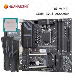 HUANANZHI B360 ZD4 마더보드 세트, LGA 1151, I5 9400F DDR4 32GB 2666Mhz, 지지대 DP HDMI DVI M2 NVME N